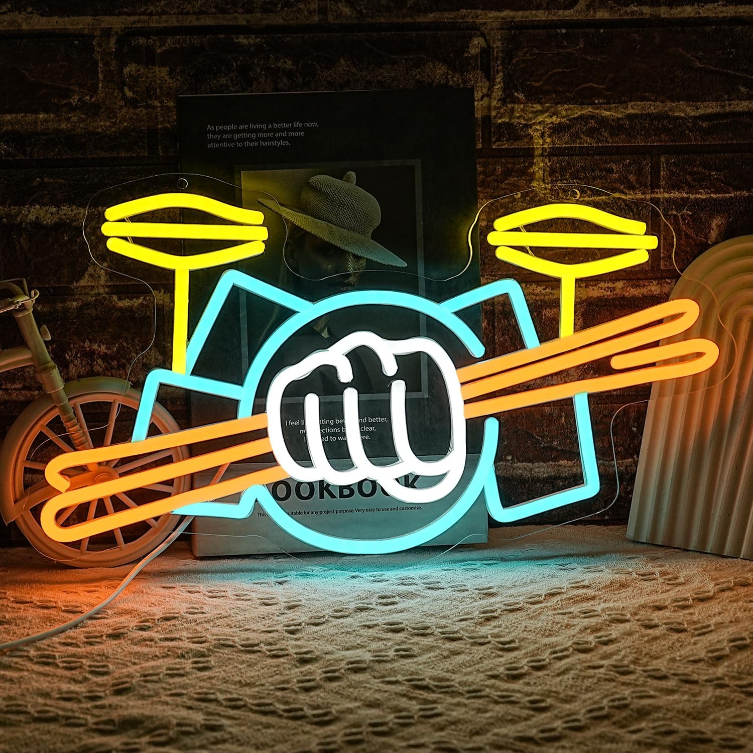 Drum Set Neon Sign USB Powered - Musical Instrument With A ulasan dan harga