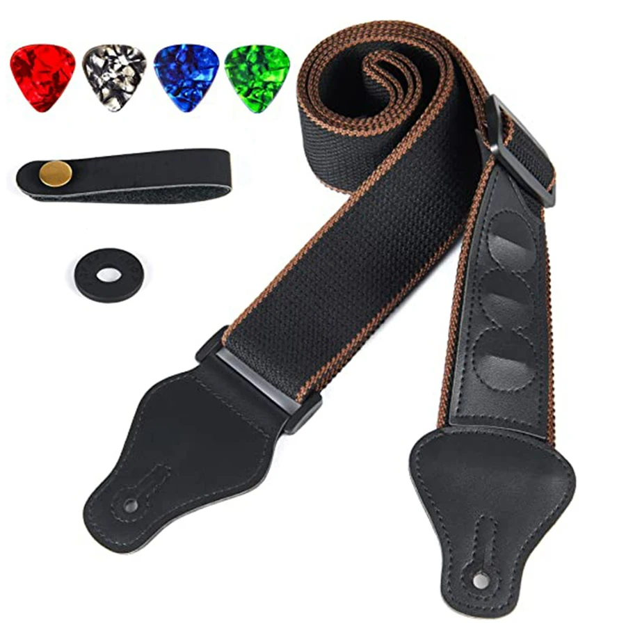 7Pcs/Set Guitar Strap Black PU - Musical Instrument Fagot ulasan dan harga