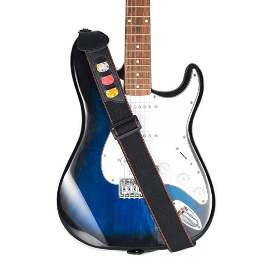 7Pcs/Set Guitar Strap Black PU - Musical Instrument Fagot ulasan dan harga